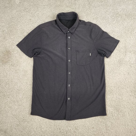 Vuori Short Sleeve Ace Button Down Charcoal Men Size Large Small Holes See Photo - Picture 3 of 12